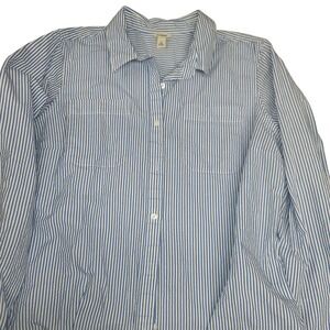 L.L.Bean Seersucker Shirt Women's Long‎ Sleeve Button Up Blue White Striped